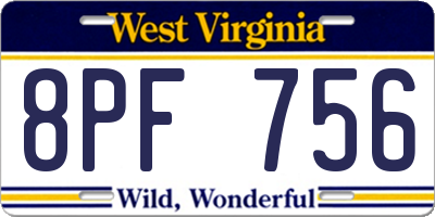 WV license plate 8PF756