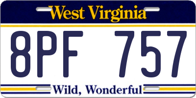 WV license plate 8PF757
