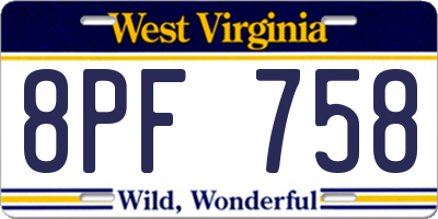 WV license plate 8PF758