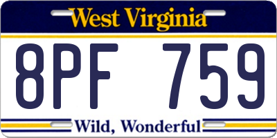 WV license plate 8PF759