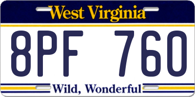 WV license plate 8PF760