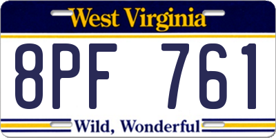 WV license plate 8PF761