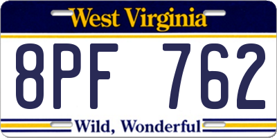 WV license plate 8PF762