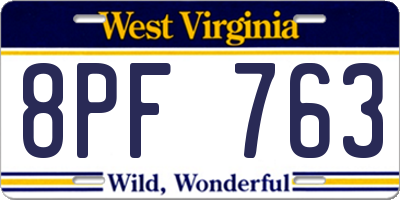 WV license plate 8PF763