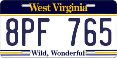 WV license plate 8PF765