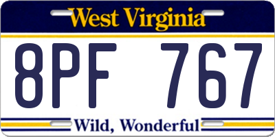 WV license plate 8PF767