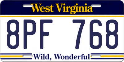 WV license plate 8PF768