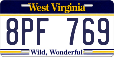 WV license plate 8PF769
