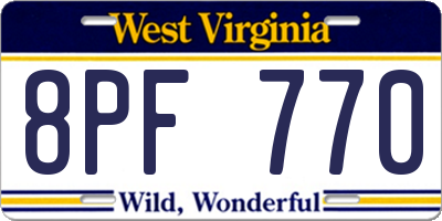 WV license plate 8PF770