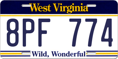 WV license plate 8PF774