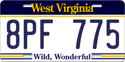 WV license plate 8PF775