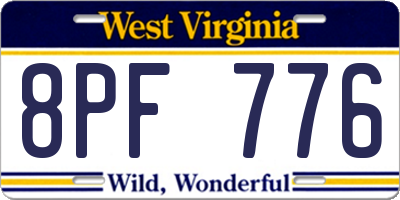 WV license plate 8PF776