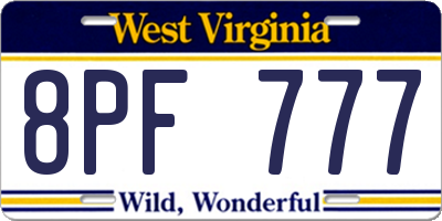 WV license plate 8PF777