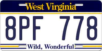 WV license plate 8PF778