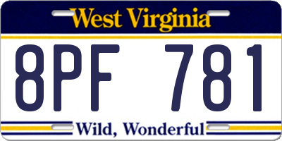 WV license plate 8PF781