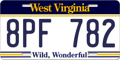 WV license plate 8PF782