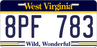 WV license plate 8PF783