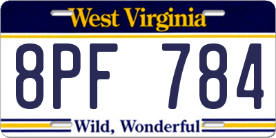 WV license plate 8PF784