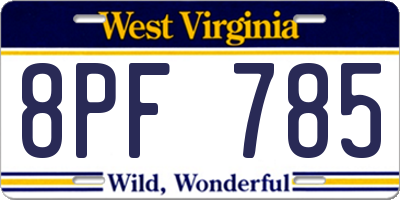 WV license plate 8PF785