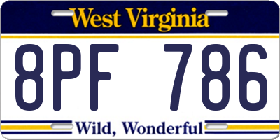 WV license plate 8PF786