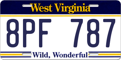 WV license plate 8PF787