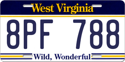 WV license plate 8PF788