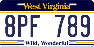 WV license plate 8PF789