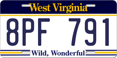 WV license plate 8PF791