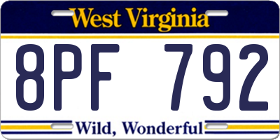 WV license plate 8PF792