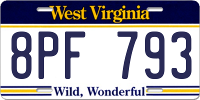 WV license plate 8PF793
