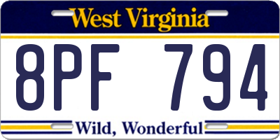 WV license plate 8PF794
