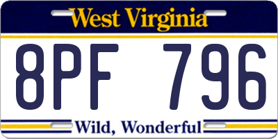 WV license plate 8PF796