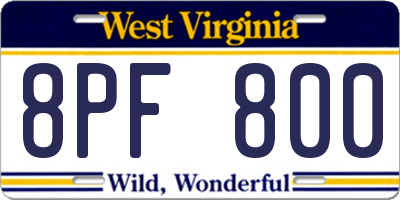 WV license plate 8PF800