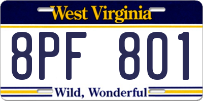 WV license plate 8PF801