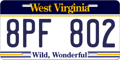 WV license plate 8PF802