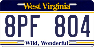 WV license plate 8PF804