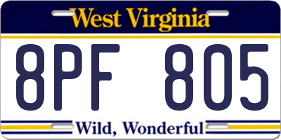 WV license plate 8PF805