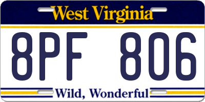 WV license plate 8PF806