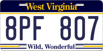 WV license plate 8PF807