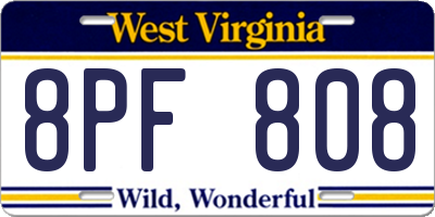 WV license plate 8PF808