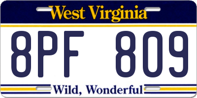 WV license plate 8PF809