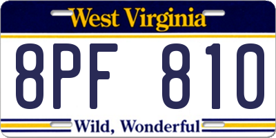 WV license plate 8PF810