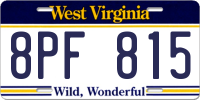 WV license plate 8PF815