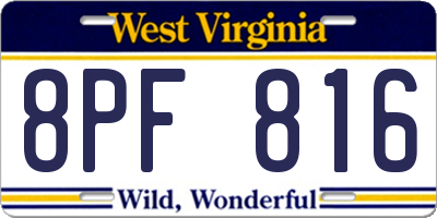 WV license plate 8PF816