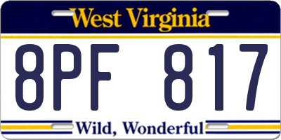 WV license plate 8PF817