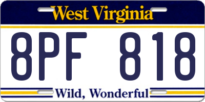 WV license plate 8PF818
