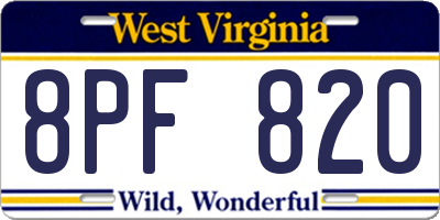 WV license plate 8PF820