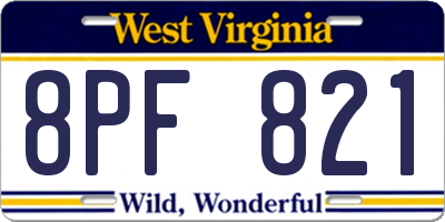 WV license plate 8PF821