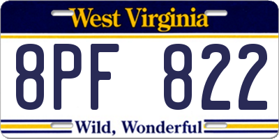 WV license plate 8PF822