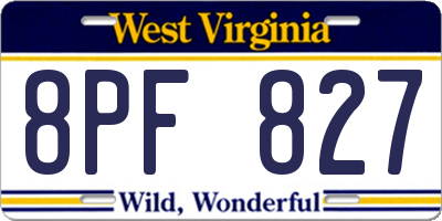 WV license plate 8PF827
